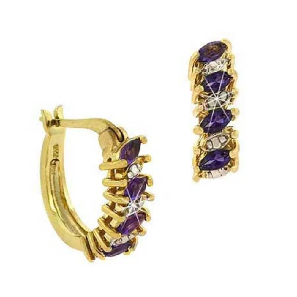 18 Karat Gold über Sterling Silber Amethyst & Diamant Accent Hoop Ohrringe