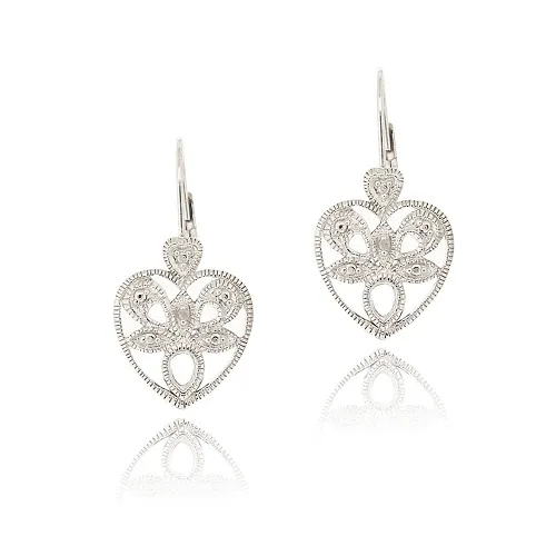 Sterling Silber Diamant Akzent Filigree Herz Leverback Ohrringe