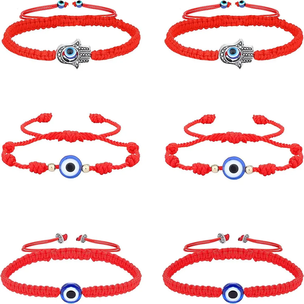 6pcs Evil Eye Armbänder für Frauen Männer 7 Knoten Handgemachte Lucky Armbänder zum Schutz Kabbala Rote String Armbänder Amulett Einstellbar