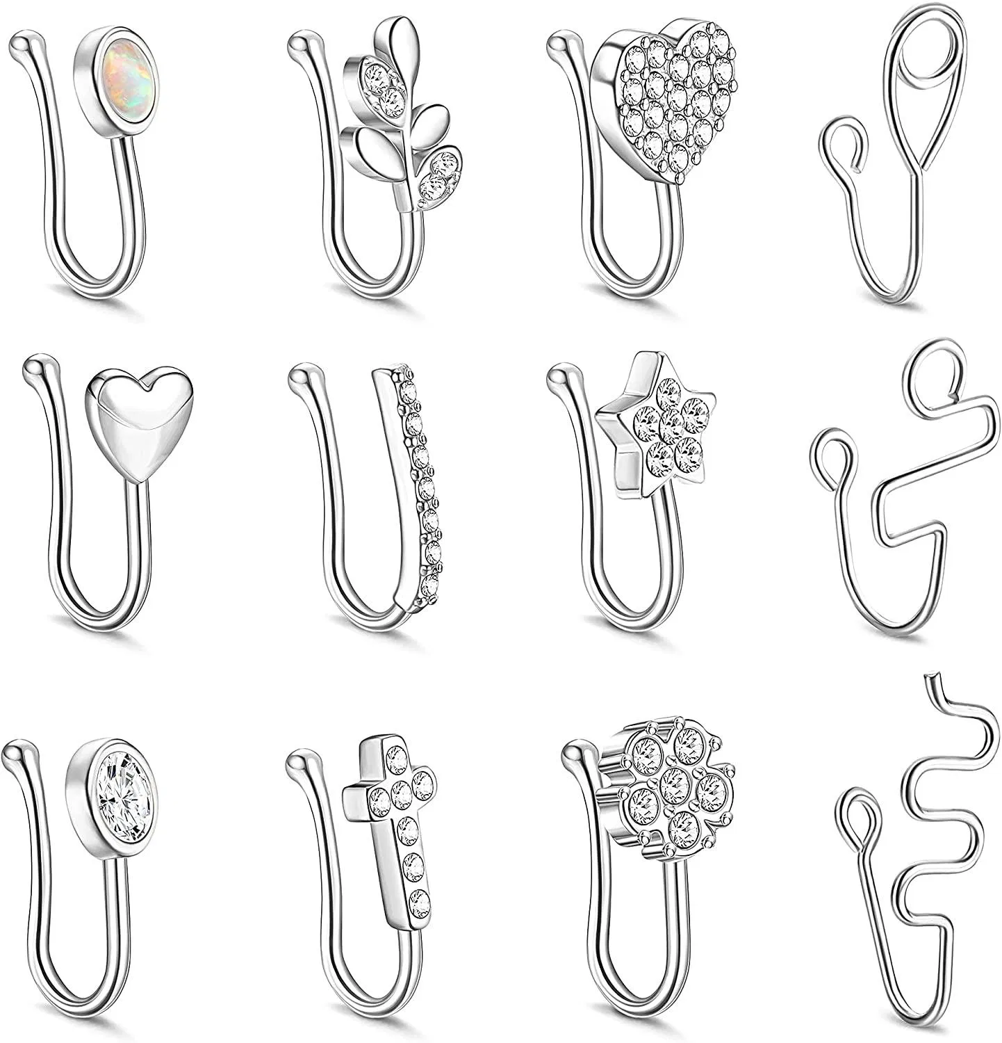 12 Stück Afrikanische Nasenmanschette Nicht-Piercing; Falsche Nasenring für Frauen Männer; Faux Nasenringe Schleife; Ohrmanschette; Clip auf Nasenring Schmuck