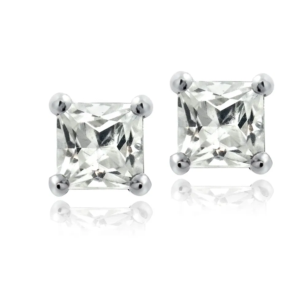 Sterling Silber 1,5ct Weiße Topaz Quadrat-Stapel - Ohrringe, 5mm