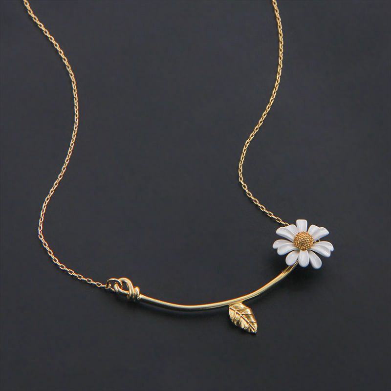 Frauen Daisy Anhänger Halskette Goldfarbe Clavicle Kette süße weiße Blumen Mode Dainty Metal Girls Party Hochzeitsschmuck Geschenke