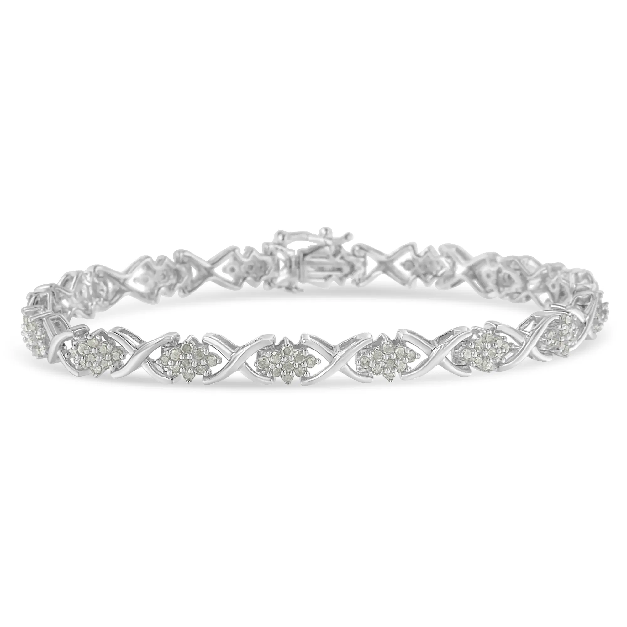 .925 Sterling Silber 1 - 1 / 2 Cttw Diamant Cluster X Link 7