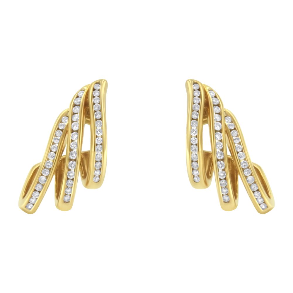 10K Gelbgold 1.0 Cttw Round Brilliant Cut Diamant Spiral Multi Row Channel Set Open Hoop Pushback Stud Ohrringe (H-I Farbe, I1 - I2 Klarheit)