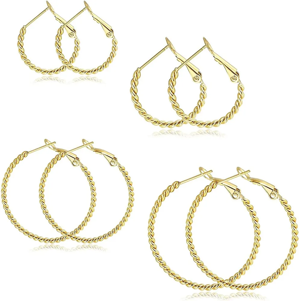 4 Paare Mode Gold Hoop Ohrringe Set für Frauen Mädchen Edelstahl Ohrringe Big Hoop Ohrringe Twisted Gold Ohrringe Huggie Ohrringe Stud Drop Dangle Ohrringe für Party / Weihnachten 20 - 35mm