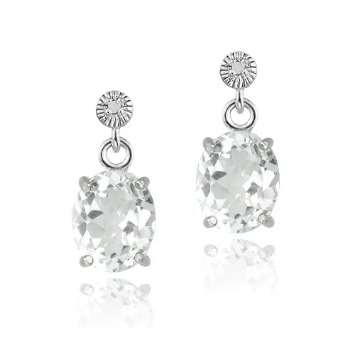 Sterling Silber 6,4ct Weiße Topaz & Diamanten Akzent Oval Dangle Ohrringe