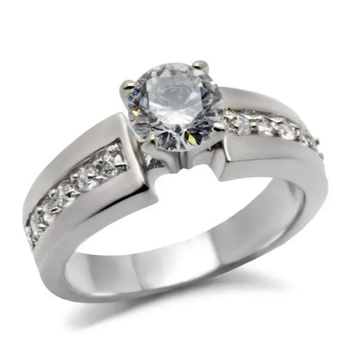 TK068 - Hochpolierter (ohne Beschichtung) Edelstahlring mit AAA-Klasse CZ in Clear