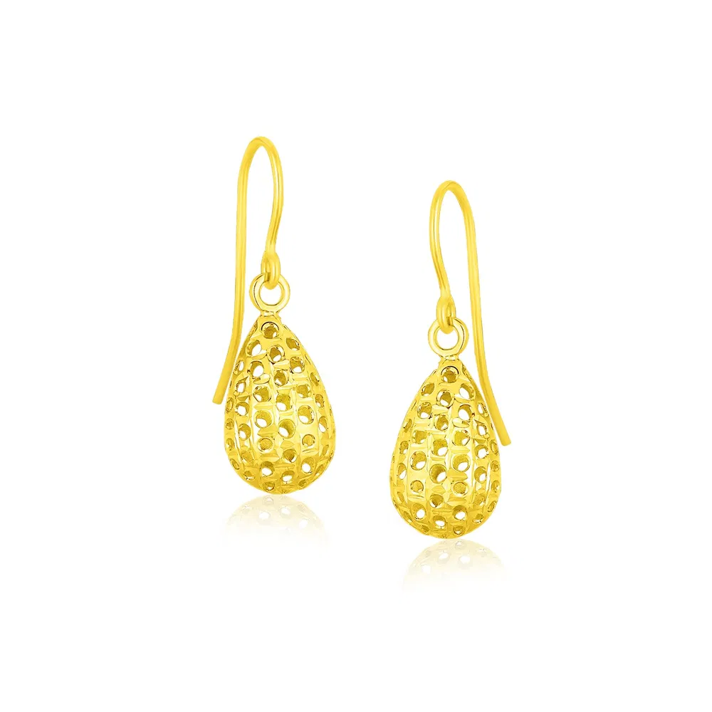 14 Karat Gelbgold Tränentropfen Drop Ohrringe mit Honigwaben Textur