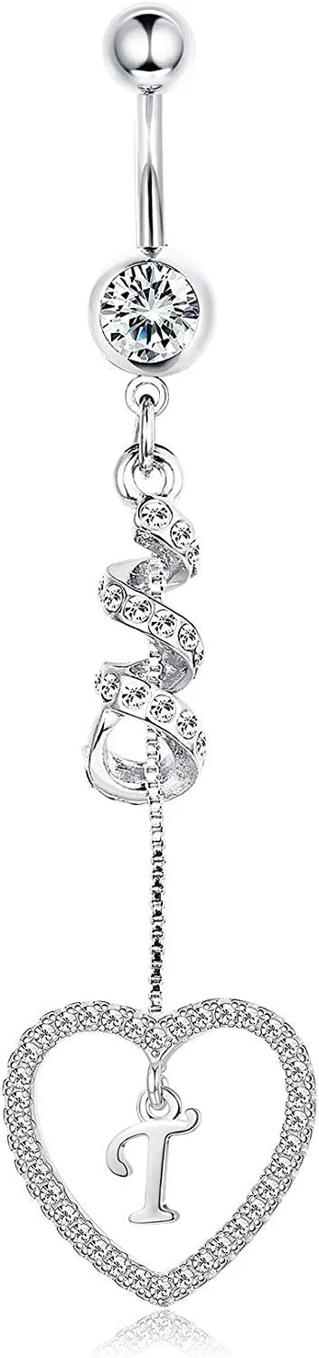 14G Bauchknopf Ringe Dangle mit Initialen für Frauen Mädchen Dangle Nabel Ringe 316L Chirurgische gebogene Nabel Barbell Dangle Bauch Piercing Schmuck