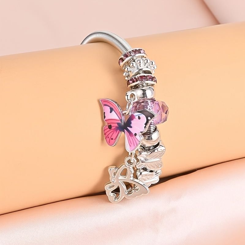 Vintage Schmetterling Tier Anhänger Armbänder für Frauen & Mädchen Herzperlen Frühling Kette Armband Dehnbare Blätter Manschetten Armband Sommer Schmuck Geschenke