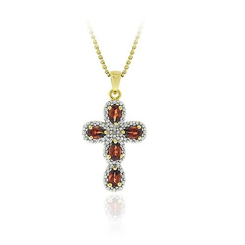 18 Karat Gold über Sterling Silber Garnet & Diamant Akzent Kreuz Anhänger