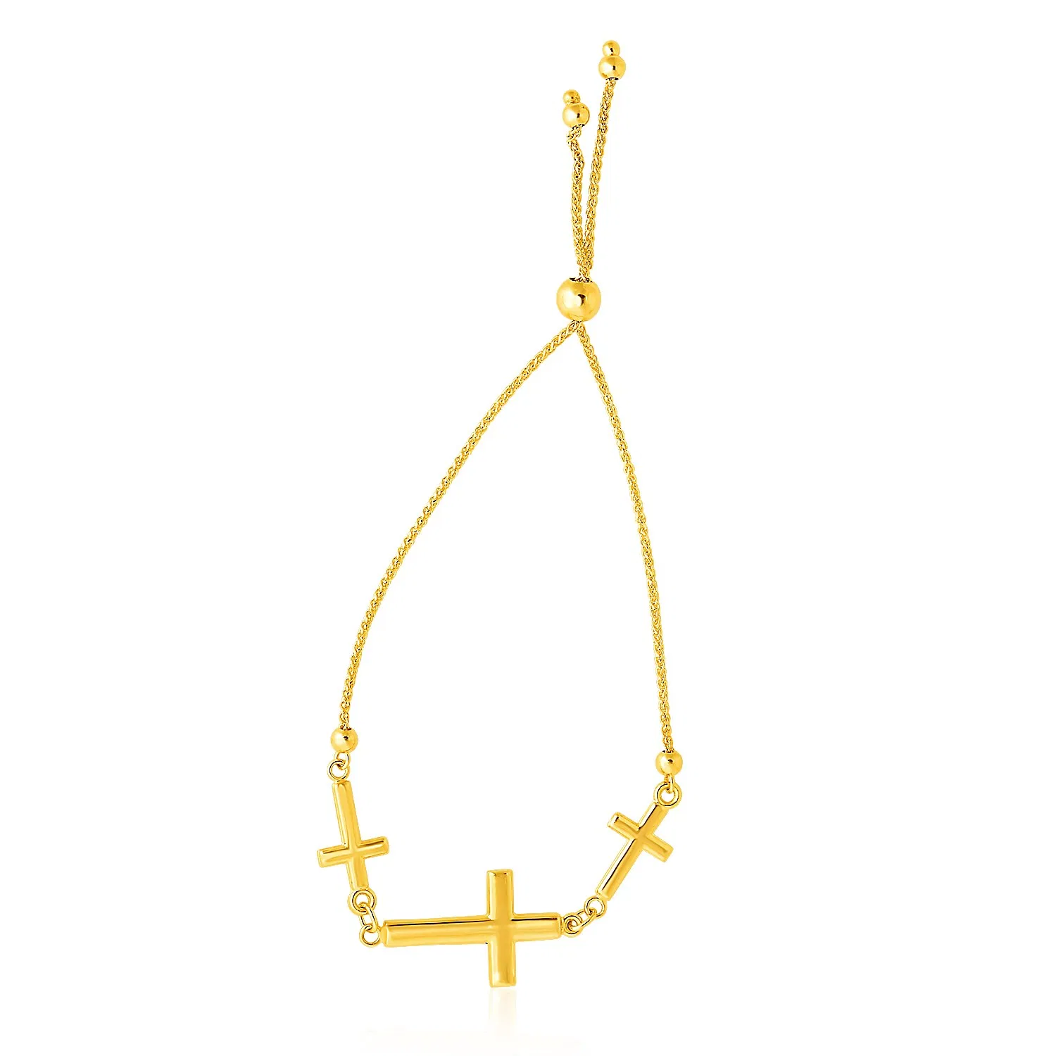 14 Karat gelbes Gold verstellbares Armband mit drei Kreuzen