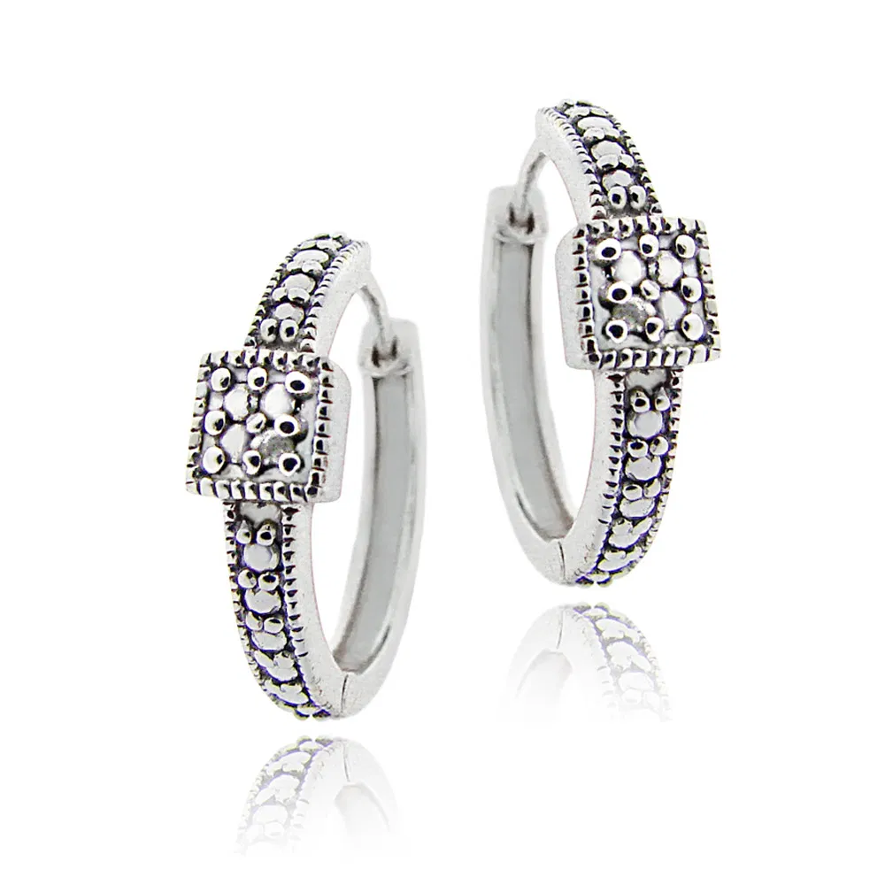 Sterling Silber Diamant Akzent Square Design Hoop Ohrringe