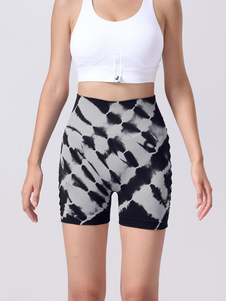 Frauen Tie-dye Side Bow Hollow High Waist Hip Lifting Sport Fitness Yoga Shorts, Shorts Für Frauen High Waist Tie Dye Workout Yoga Gym Scrunch Butt Lifting Cycling Biker Shorts