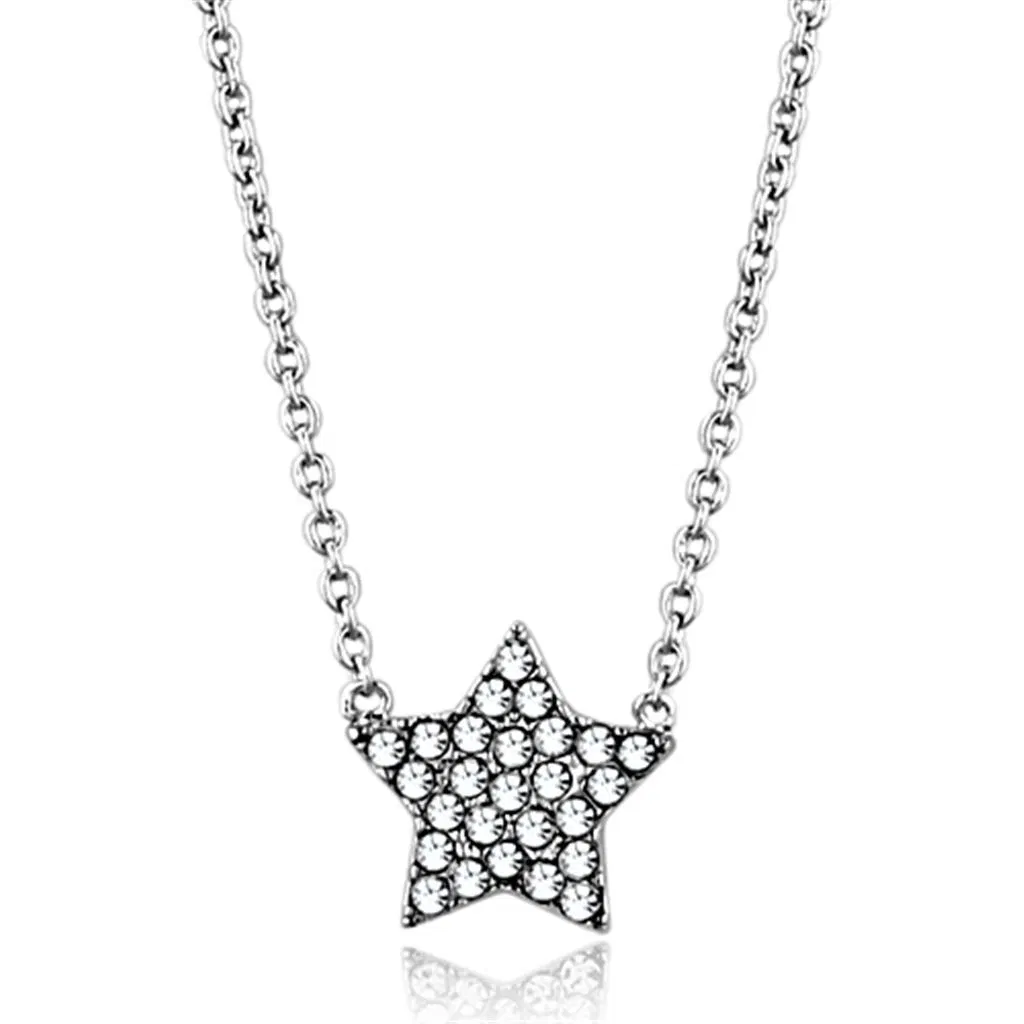 LO3225 - Rhodium-Messing - Halskette mit Top-Grade - Kristall in Clear