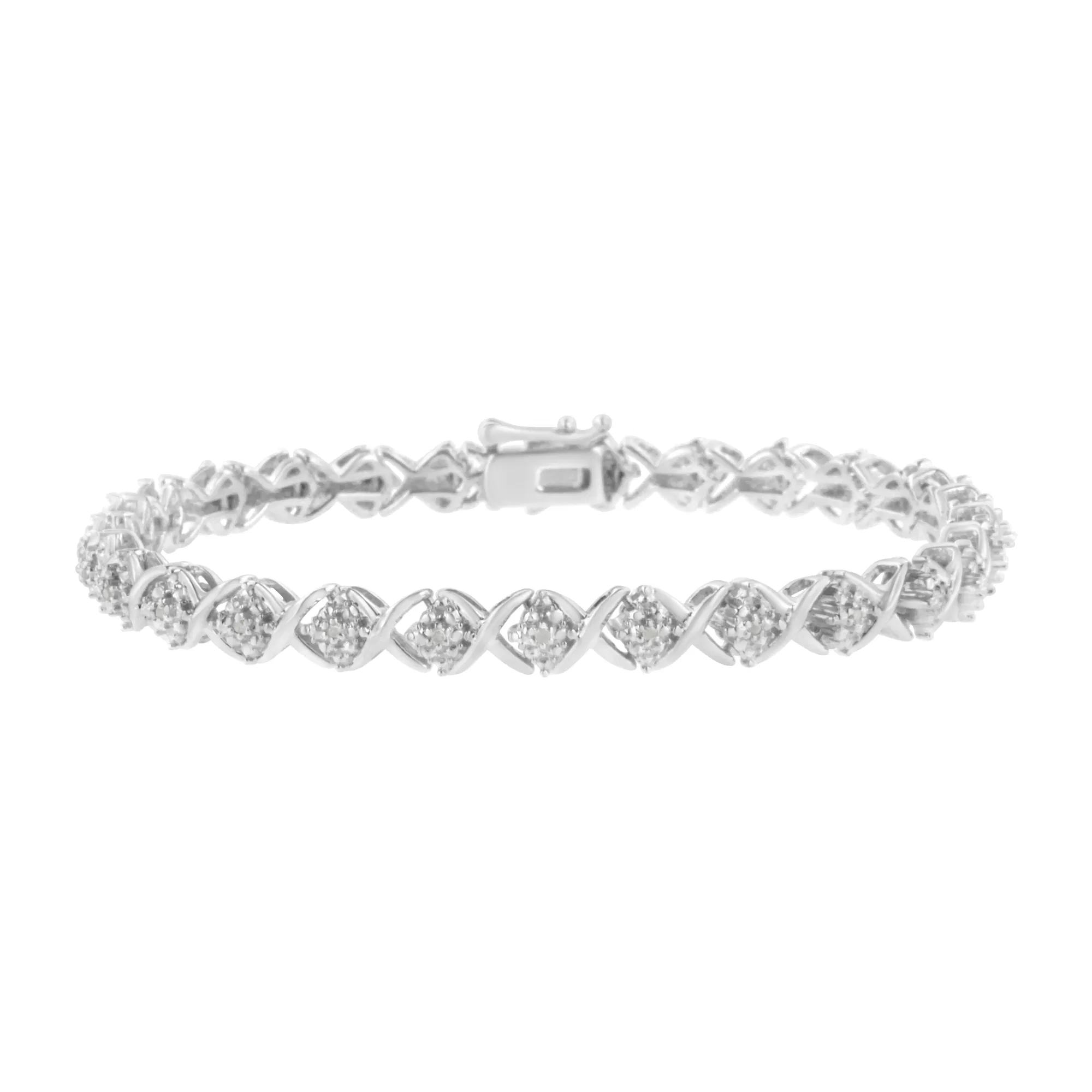 .925 Sterling Silber Round-Cut Diamond Accent Floral Cluster und