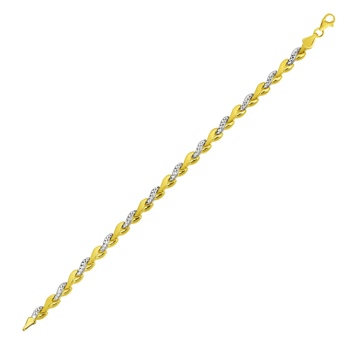 14 Karat Zwei-Tone Gold Gewebtes Herz Textured Link Armband