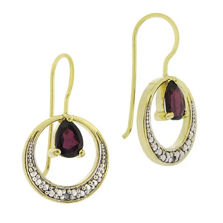 18 Karat Gold über Silber Garnet & Diamant Akzent Open Circle Ohrringe