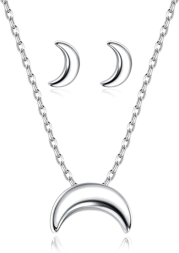 925 Sterling Stern / Herz / Mond / Punkt Halskette Ohrringe Set für Frauen Mond Stern Ohrringe Stud Dot Herz Halskette Sterling Choker Halskette Geschenk für Frauen Teenager Geschenk