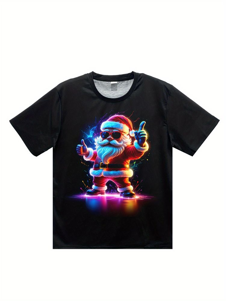 Männer 3D-gedruckte Santa Claus-T - Shirt - Casual Round Neck Kurz Ärmel, atmungsaktive Polyesterfaser, geeignet für Sommer - und Weihnachtspartys