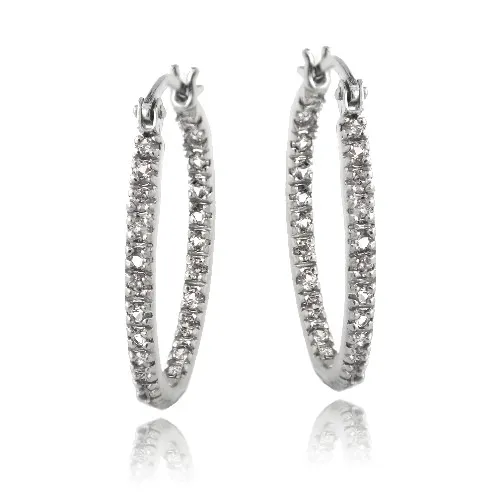 Sterling Silber Inside Out erstellt weiße Saphir 22mm Oval Hoop Ohrringe