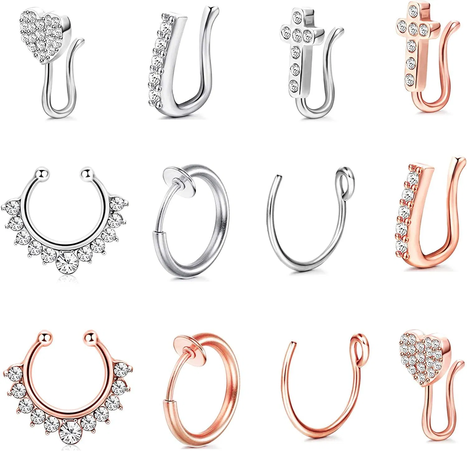 12Pcs Falsche Nasenringe Clip auf Nasenring Hoop Septum Faux Nasenringe für Frauen Männer