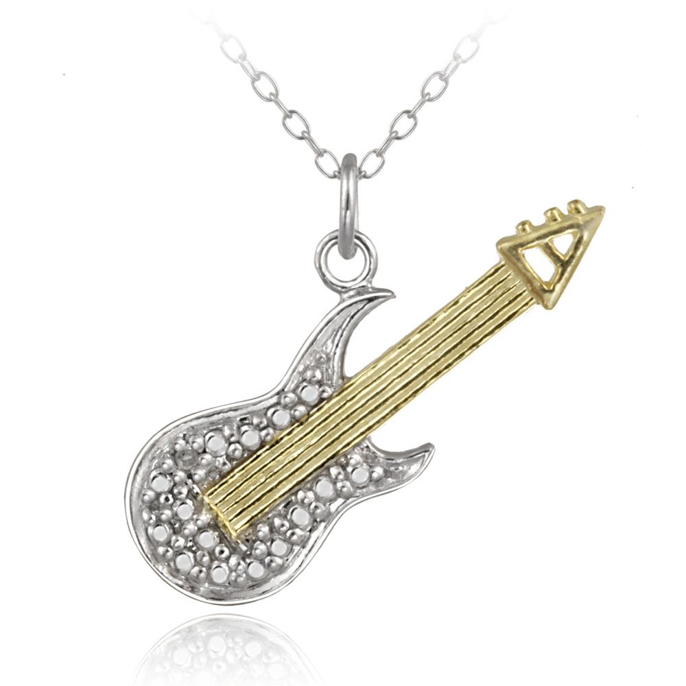 Sterling Silber Zwei-Tone Diamant Akzent Gitarren Halskette