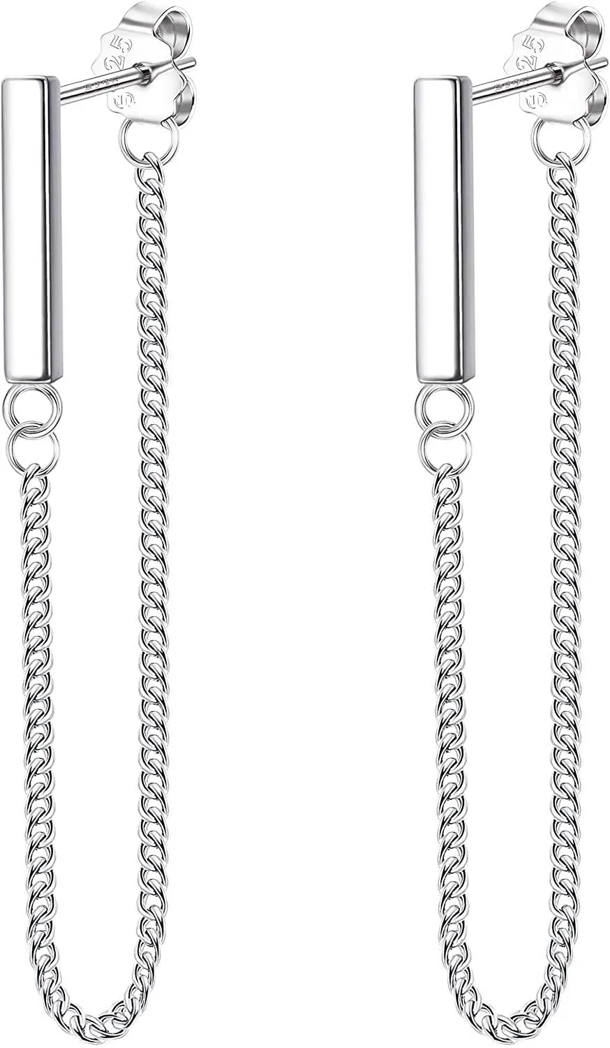 925 Sterling Chain Stud Ohrringe für Frauen Minimalist Bar Stud Ohrringe 3mm Ball Stud Ohrringe mit Kettenwinkel