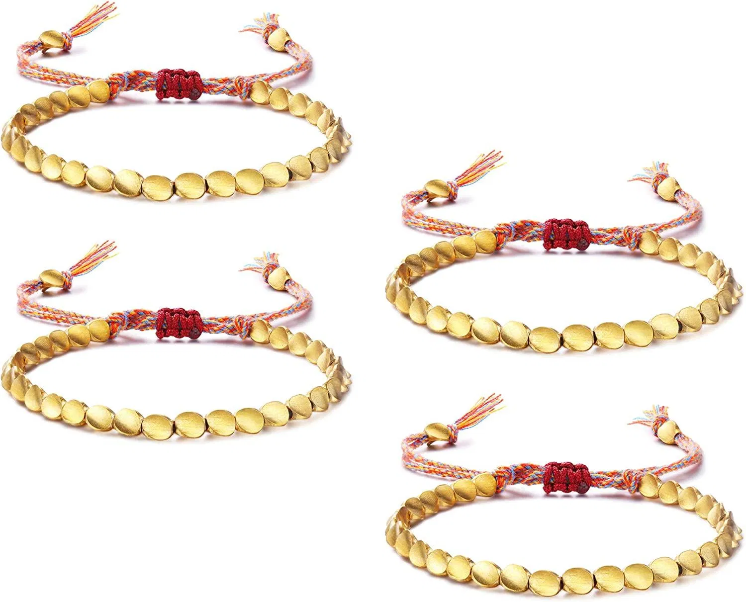 4 Stück tibetisches Kupfer Perlen Armband Glückseil Armband Handgemacht Buddhist geflochten Baumwoll Armbänder einstellbares Freundschaft Armband Geschenk für Freunde