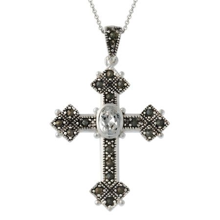 Sterling Silber Marcasit & CZ Cross Anhänger
