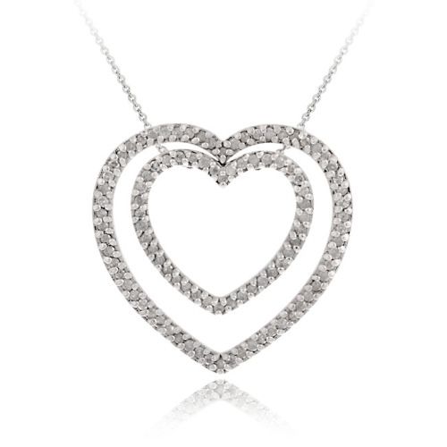 Sterling Silber 1ct Diamant Doppel-Herz Dangle Halskette