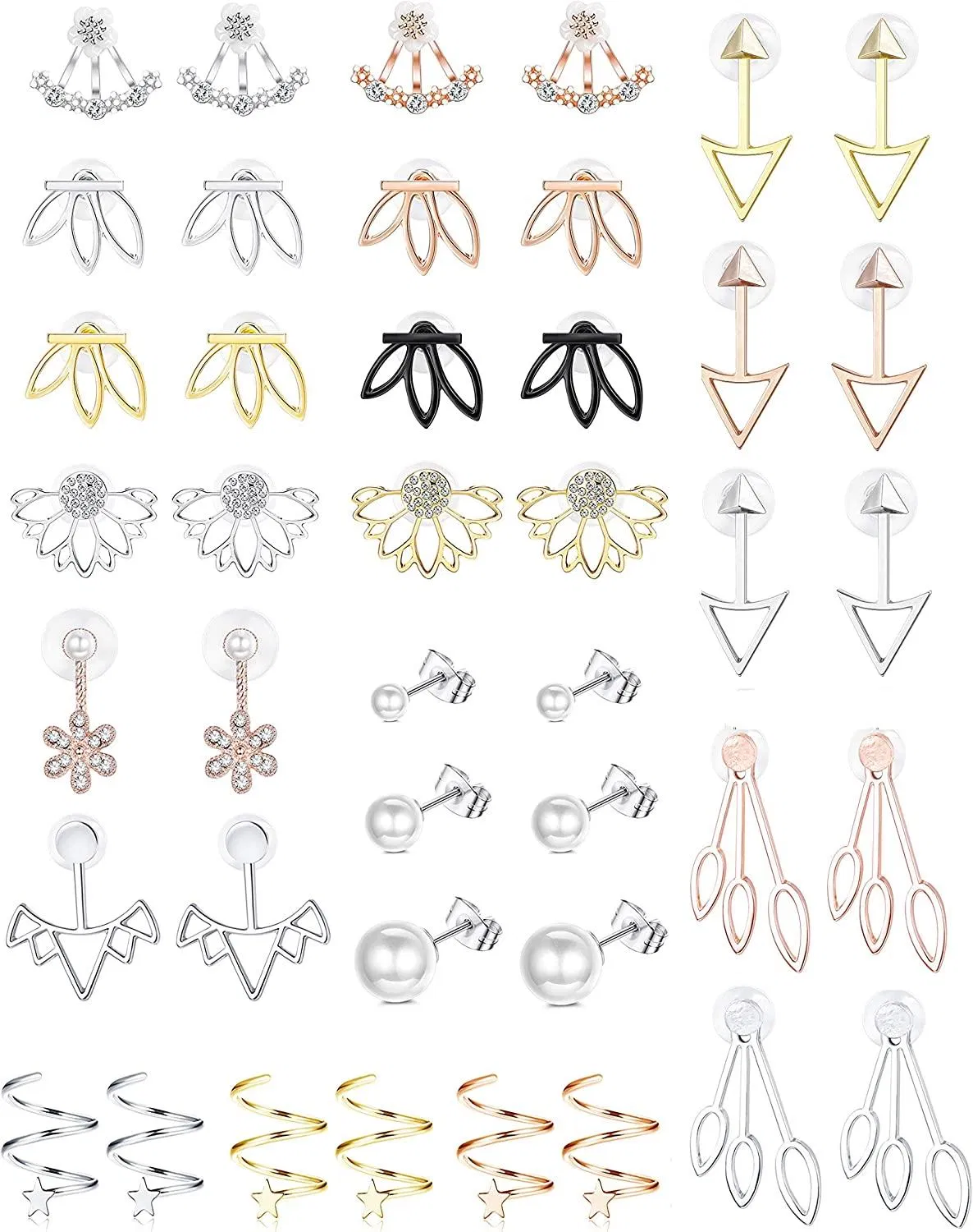 21Pairs Ohrjacke Studs Lotus Blumen Ohrringe für Frauen einfache Chic CZ Ohrringe Schmuck