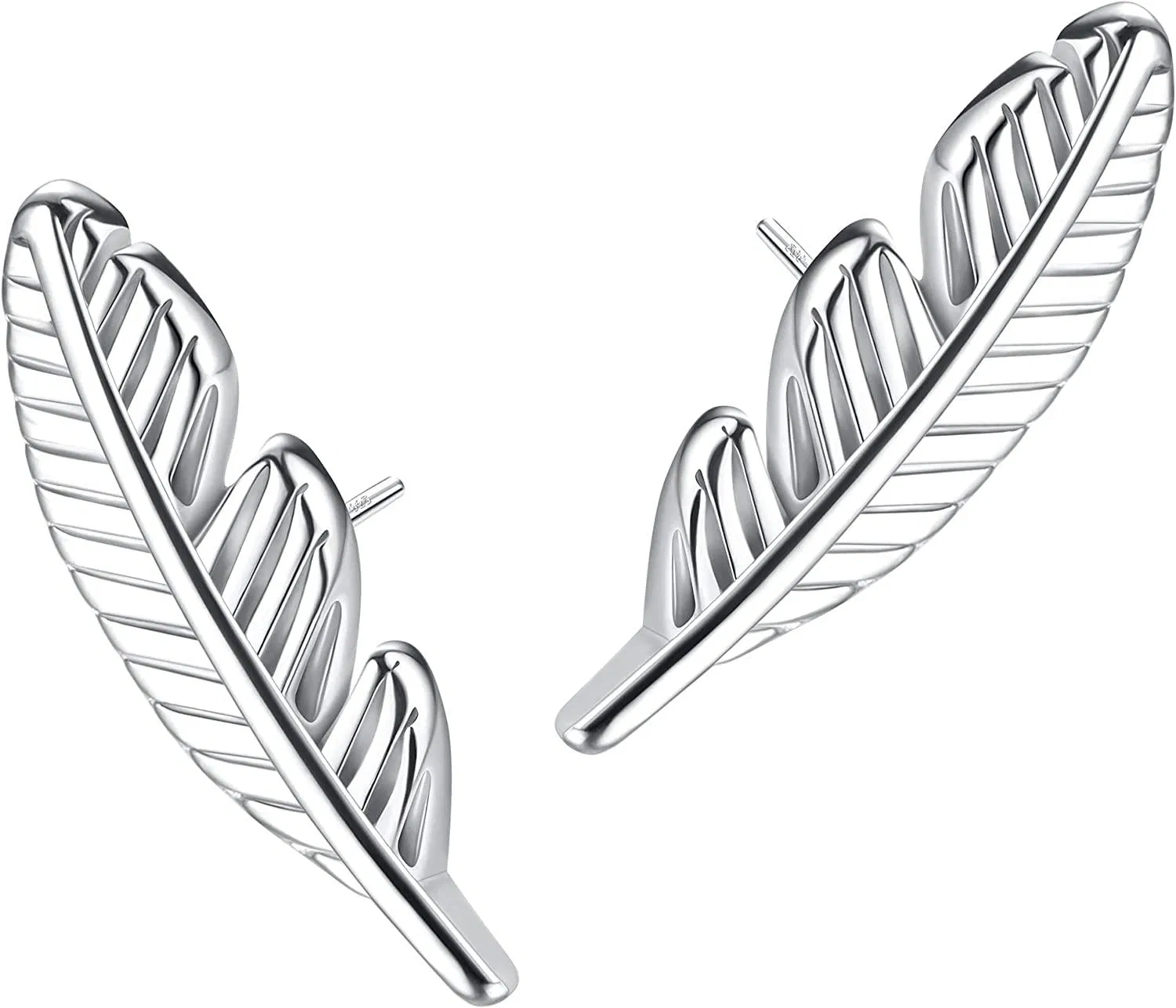 Sterling 925 Feather Stud Ohrring für Frauen kleine Mädchen / kleine Blatt Stud Ohrring hypoallergene Knorpel Ohrringe Piercing