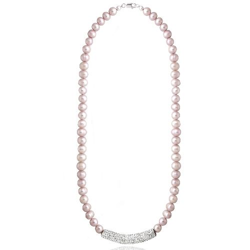 Pink Freshwater Cultured Pearl & Crystal Bar Halskette