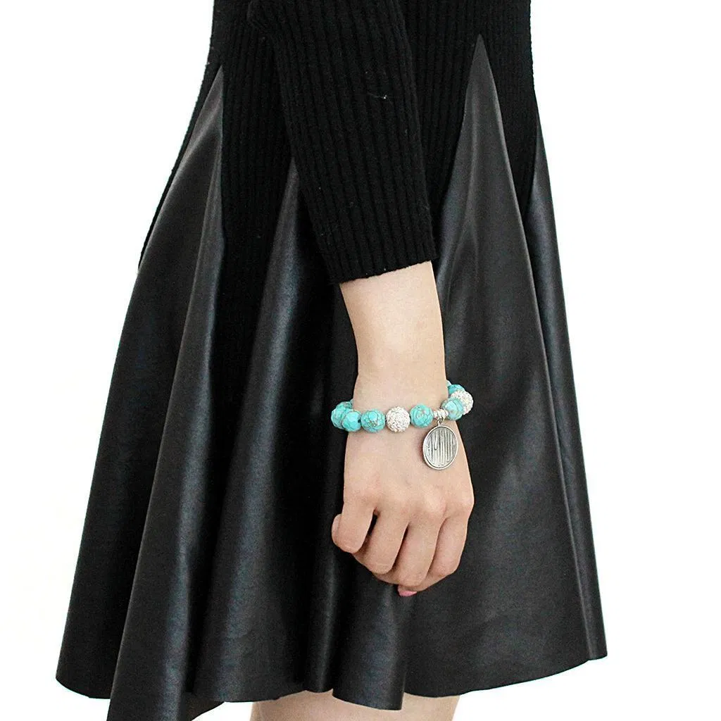 LO3784 - Antike Silber-weißes Metallarmband mit synthetischem Türkis in Türkis