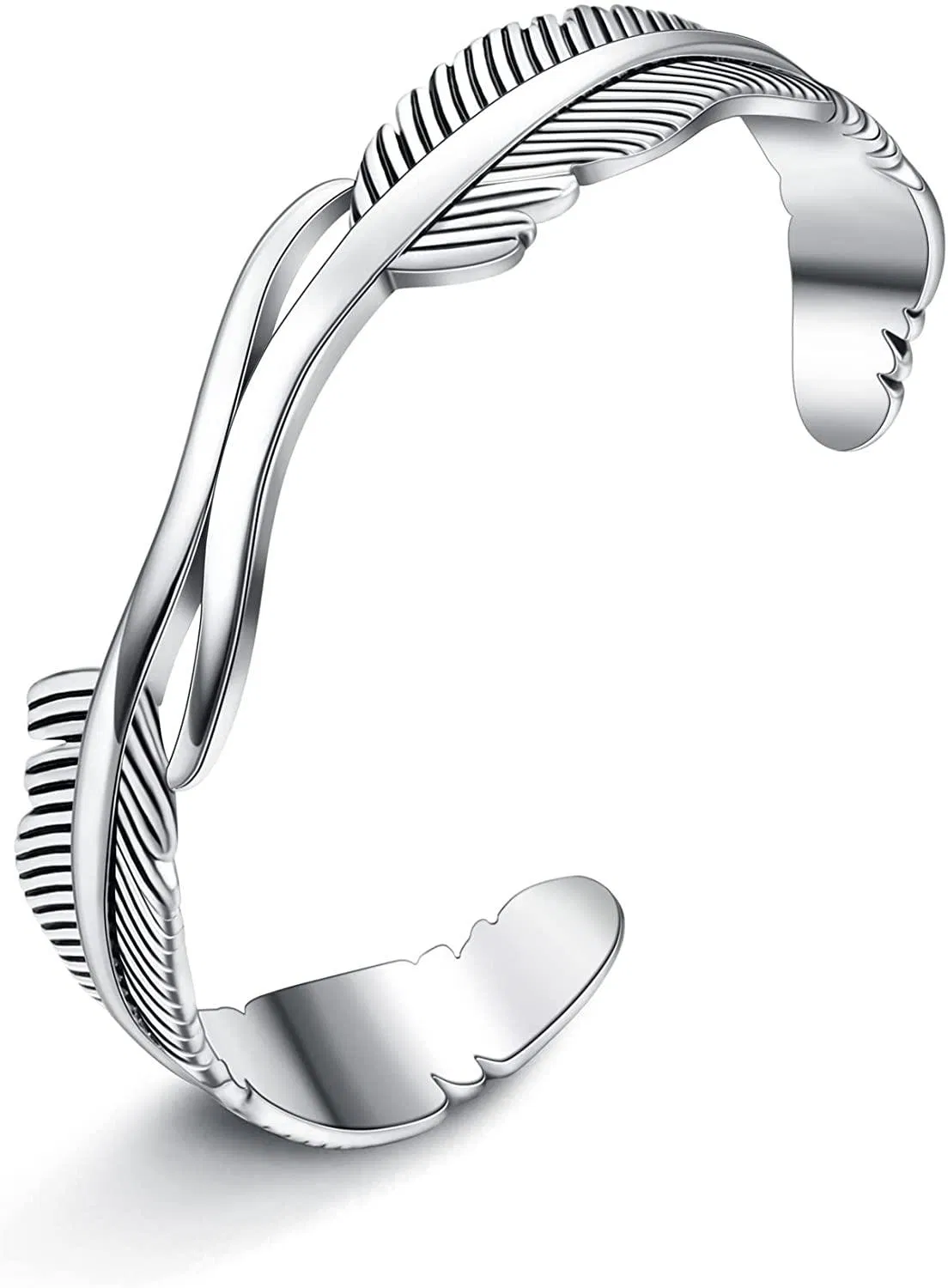 Silber Federn Armband für Frauen Männer; Verstellbare Federn Armband; Silber Manschetten Armband; Mode Federn Schmuck Geschenk