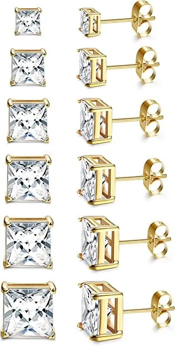 Square CZ Stud Ohrringe für Männer Frauen Edelstahl Prinzessin Schneiden Kubik Zirkonia Ohrringe Studs 3MM - 8MM