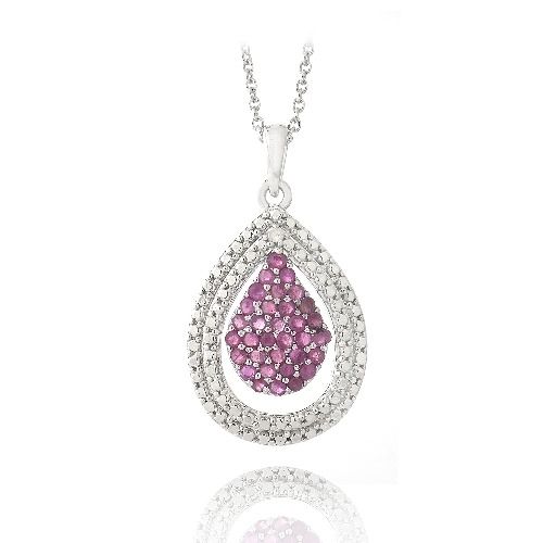 Silberton Diamant Akzent Ruby Doppel Tränenhalskette
