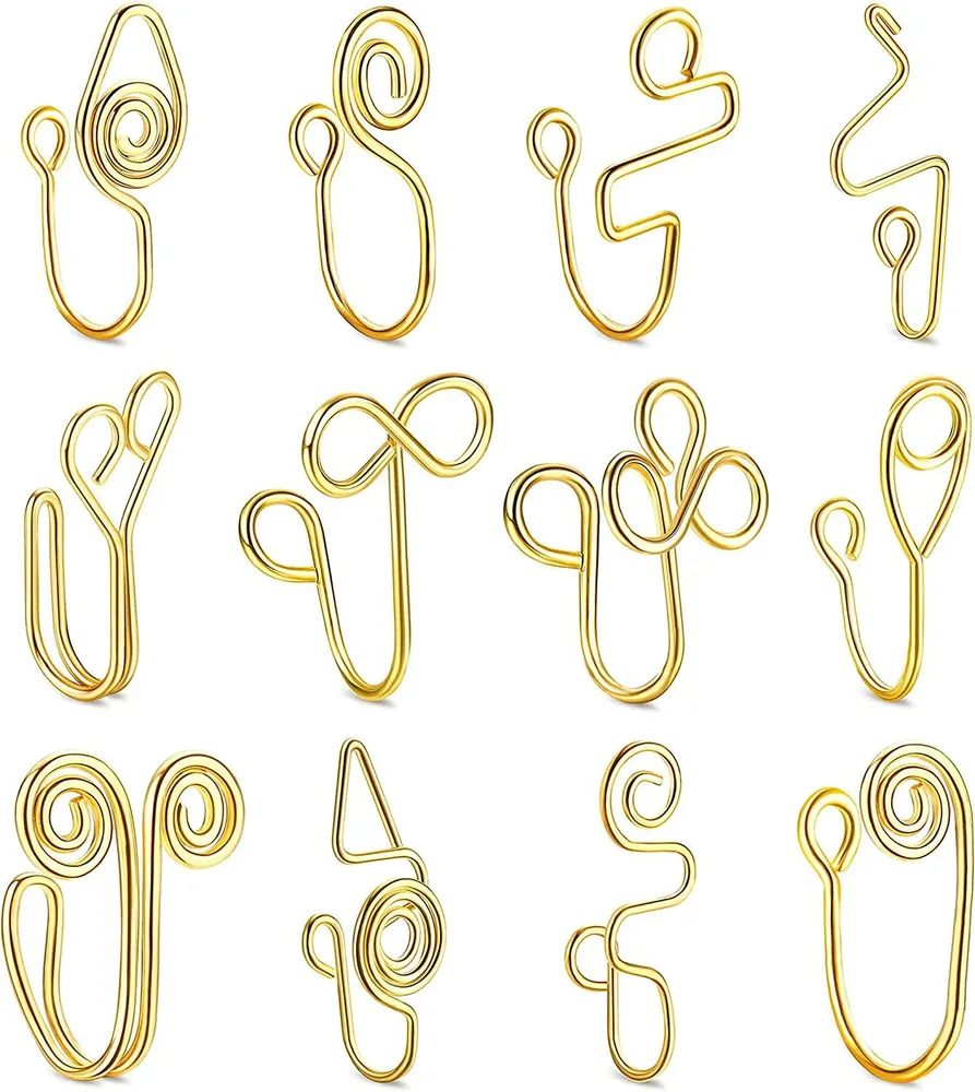 12Pcs Afrikanische Nasenmanschette Nicht-Piercing - Clip auf Nasenring Manschette für Frauen Einstellbare Fälschungen Nasenringe Gold Nasenmanschette für Nicht-Pierced Nase
