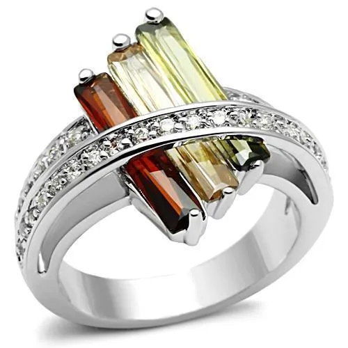 3W025 - Rhodium-Messing - Ring mit AAA-Klasse CZ in mehrfarbigen Farben