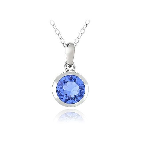 Sterling Silber Blau Runde Solitaire Halskette mit Swarovski-Elementen