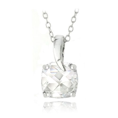 Sterling Silber 3,35ct Weiße Topaz Kissen Cut Curve Halskette