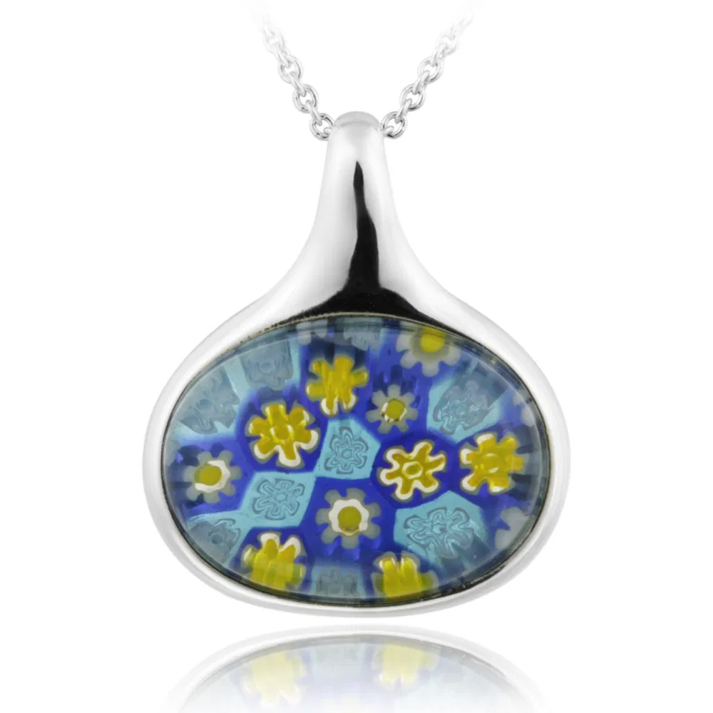 Sterling Silber Blau Millefoiri Glas Oval Anhänger