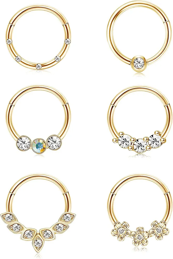 6pcs 16G Septum Clicker Ringe für Frauen Chirurgische CZ Knorpel Helix Tragus Hoop Daith Ohrringe Nasen Hoop Ringe Retener Körper Piercing Schmuck