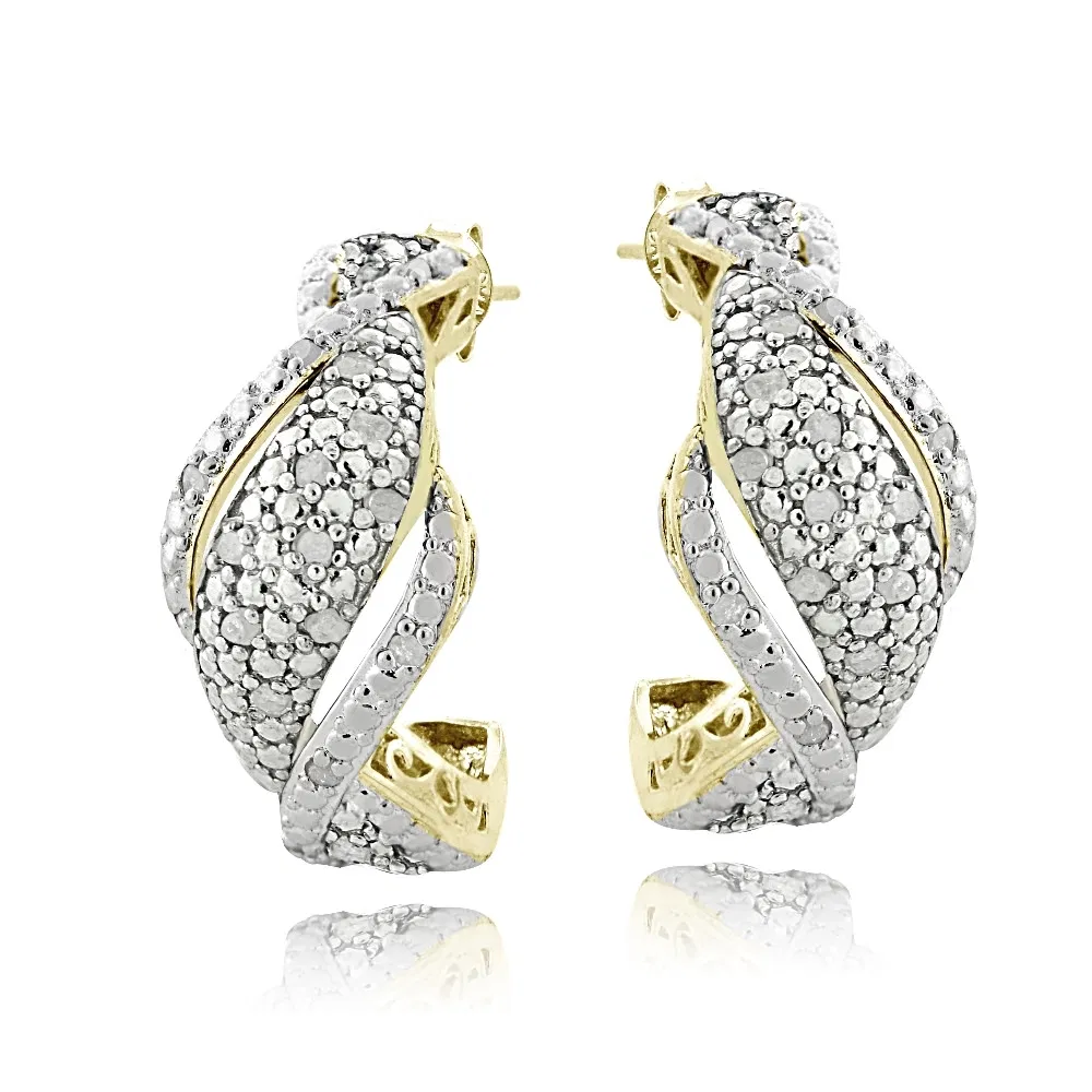 Gold Tone 1 / 4 Carat Diamant Twist Half Hoop Ohrringe