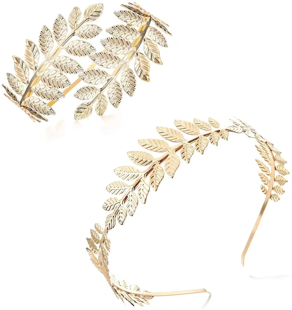 Griechische Göttin Kopfband Arm Cuff Brautschmuck Set Roman Lorbeer Blatt Zweig Krone Armband Oberarm Band Armband Adjustable