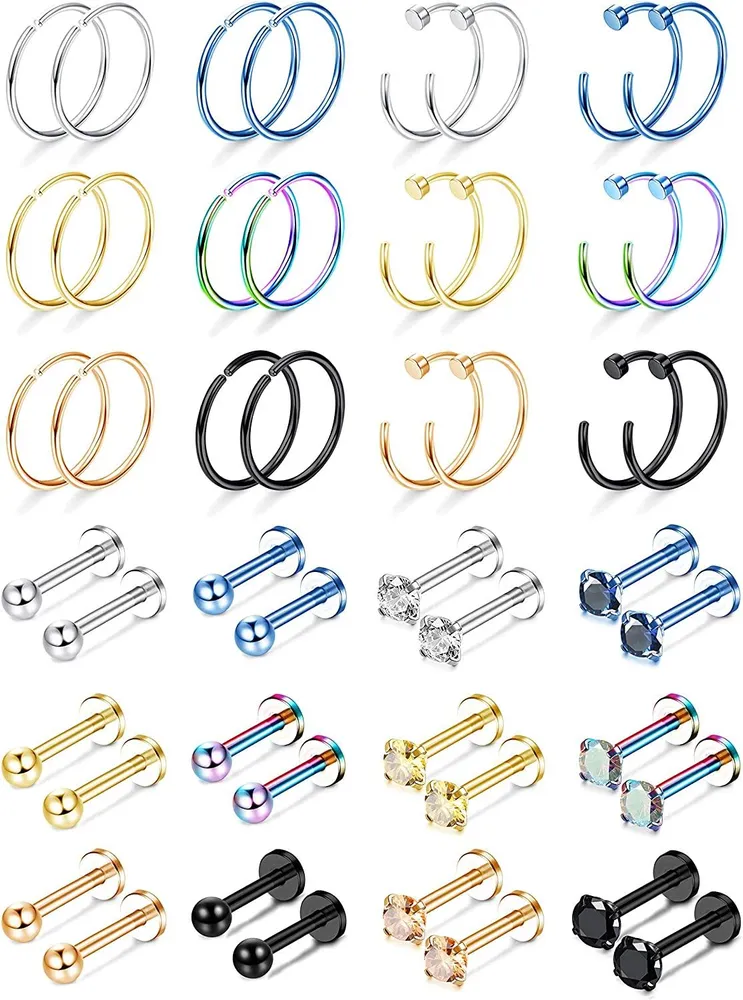 24paare Nasenringe Hoop Lippenringe Edelfeisen Labret Monroe Lippenringe Nagel Knorpel Tragus Helix Ohrringe Studs Ring Medusa Piercing Jewelry