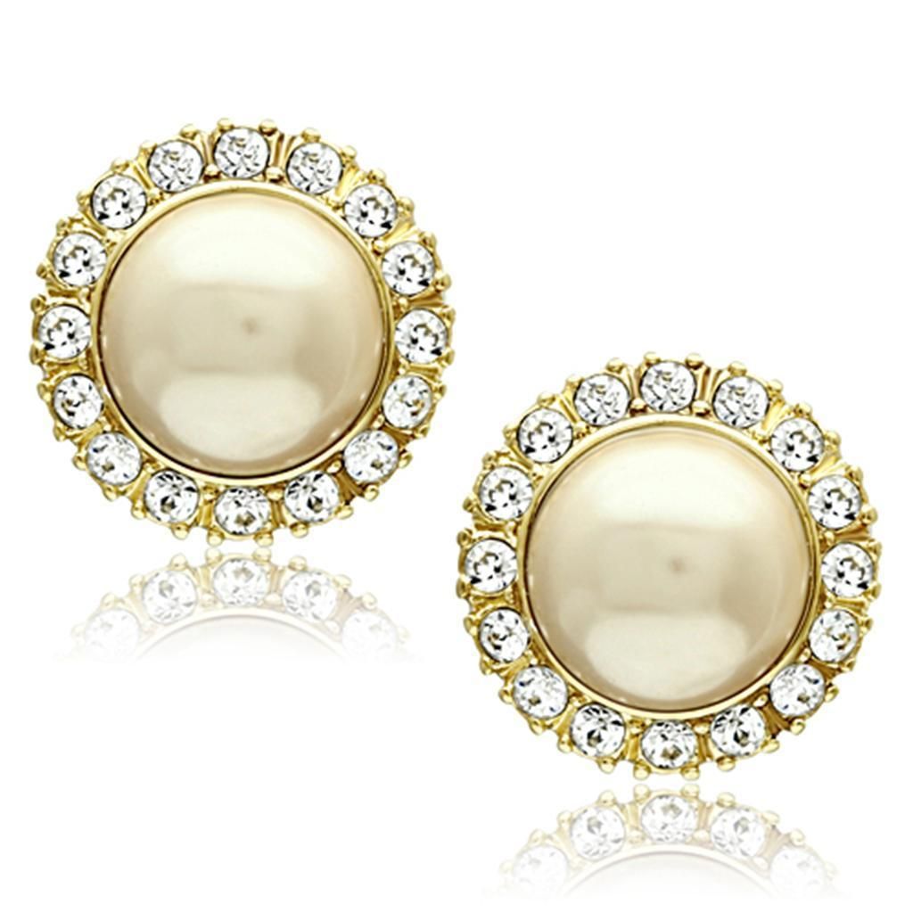 TK1381 - IP Gold (Ionenplating) Edelstahl Ohrringe mit synthetischer Perle in Citrine Gelb