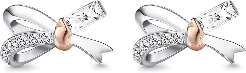 Bogen Ohrring Sterling Silber kleine winzige Rose Gold Stud Ohrringe Zwei Tone für Frauen Kristalle von Österreich Geschenk für Frauen