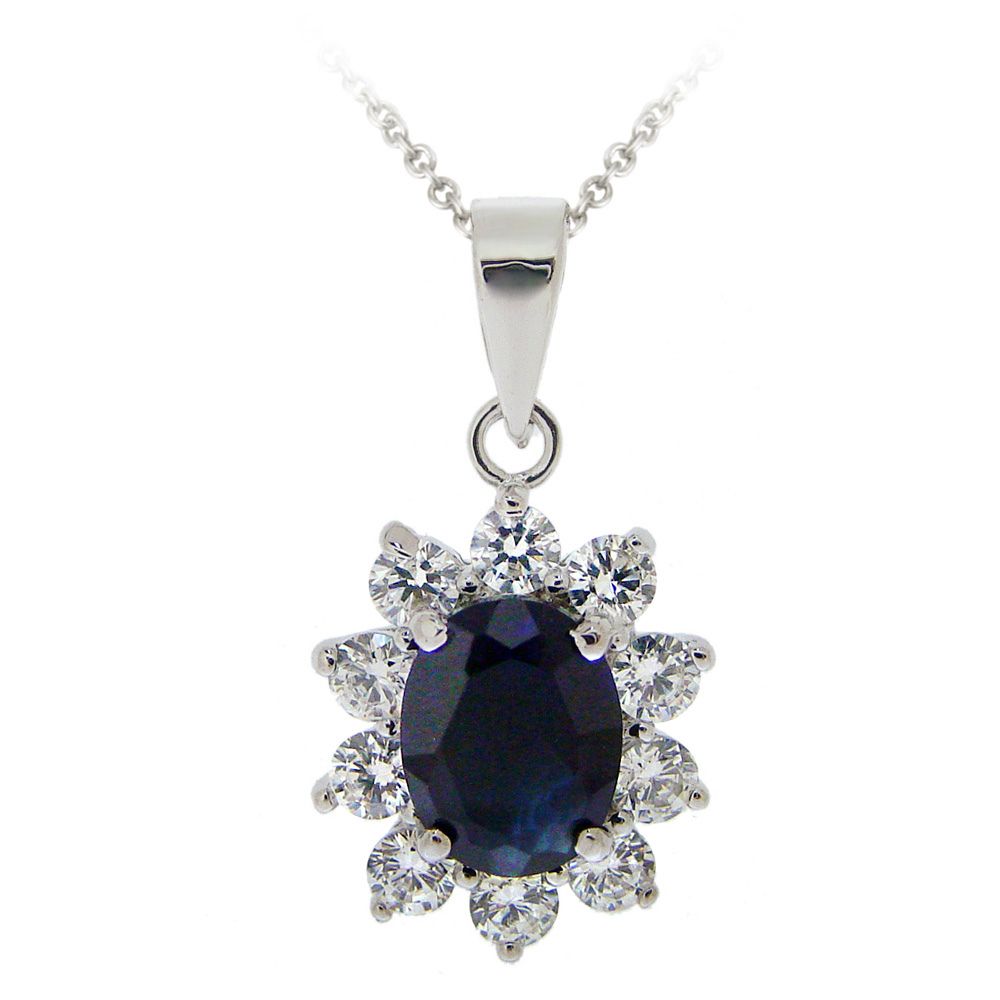 Sterling Silber Blau & Clear CZ Oval Anhänger